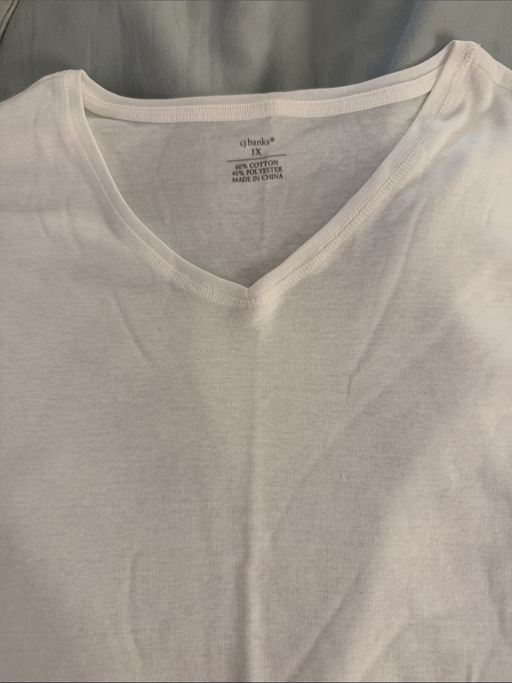 CJ Banks White V-Neck Short Sleeve Tee